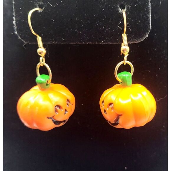Halloween Pumpkin Dangle Earrings 2in - Picture 2 of 3